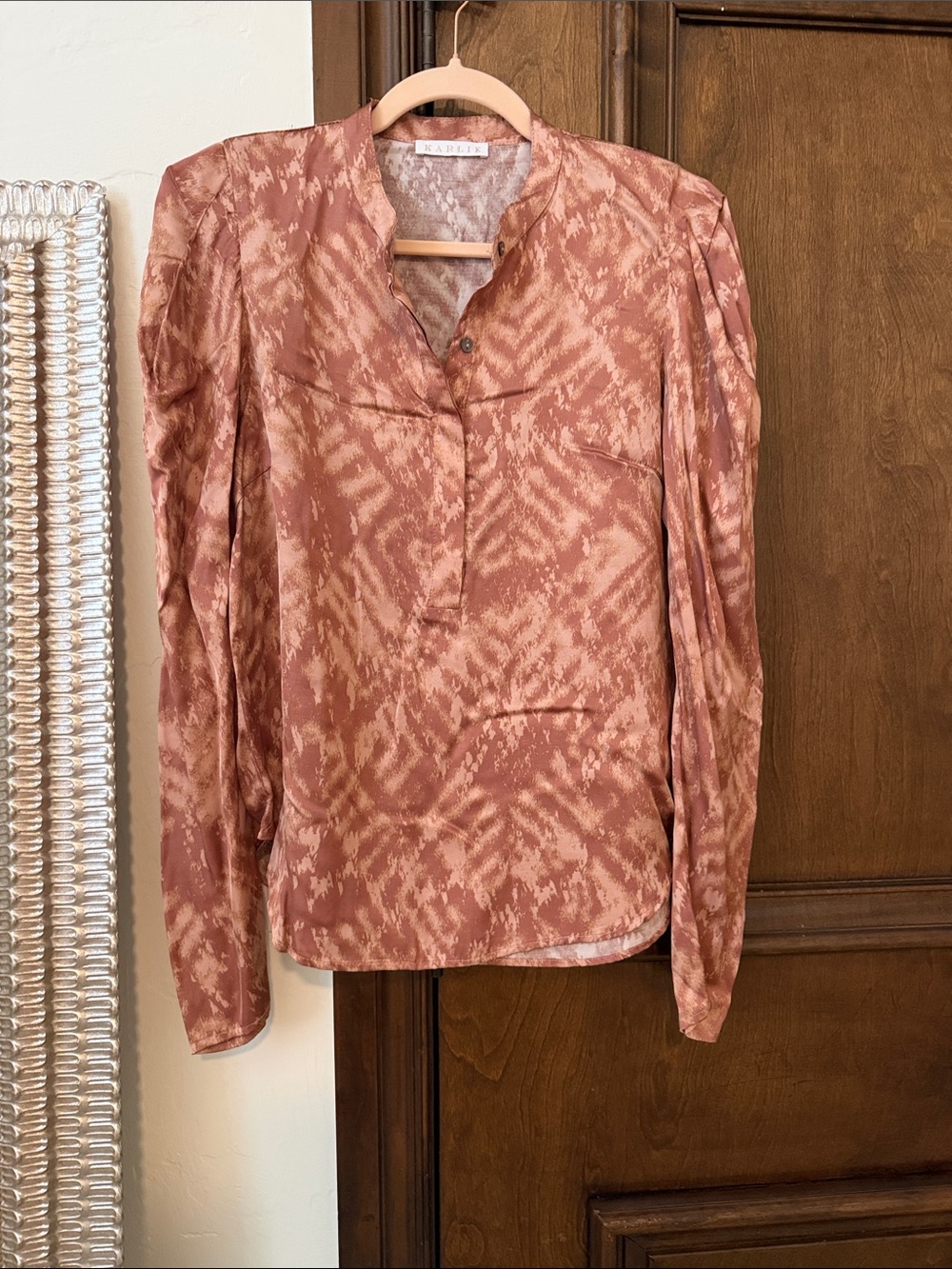 Karlie Rose-Tan Printed Button-Down Blouse